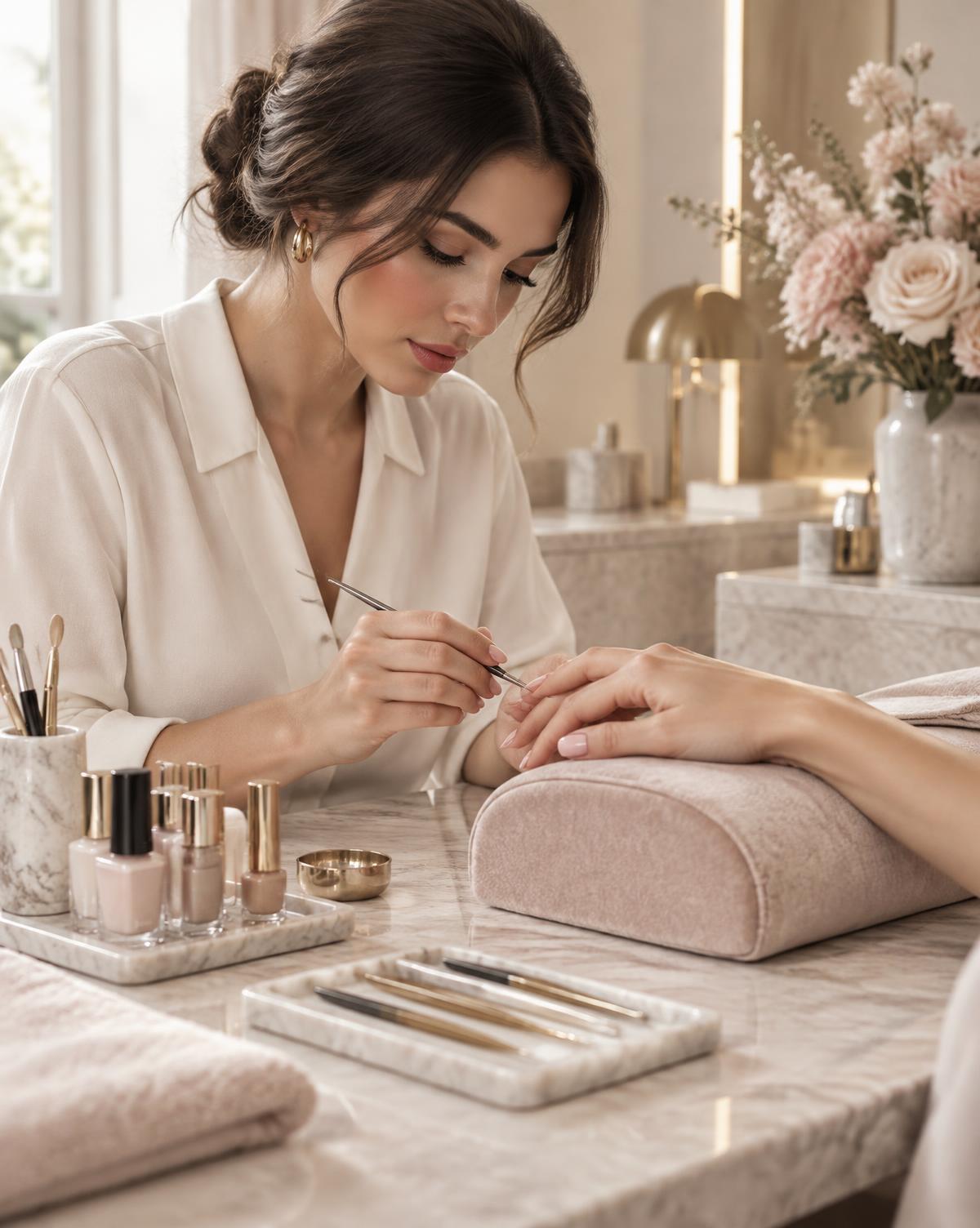 Nail artist Duo Nails în timpul unei manichiuri